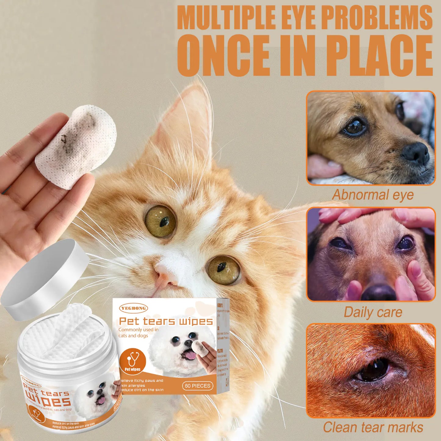 Yegbong Pet Wipes for Dogs and Cats Eye Cleaning Pads