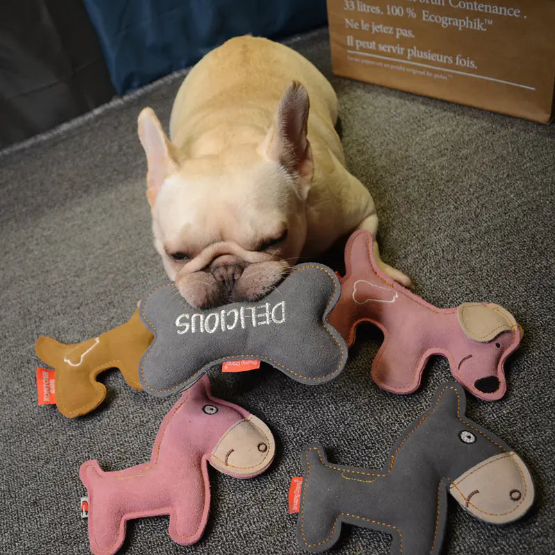 Durable Leather Dog Toy for Chewing and Dental Care