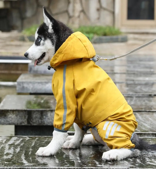 DogHartt Waterproof Dog Raincoat with Hood – Bright Yellow Jacket with Leash Hole & Reflective Strips